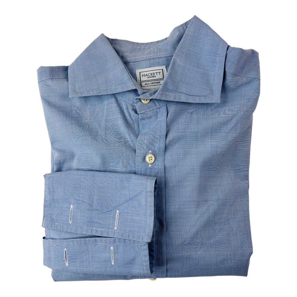 Hackett London Blue & White Check Long Sleeve Button Up‎ Mens Size 15/38